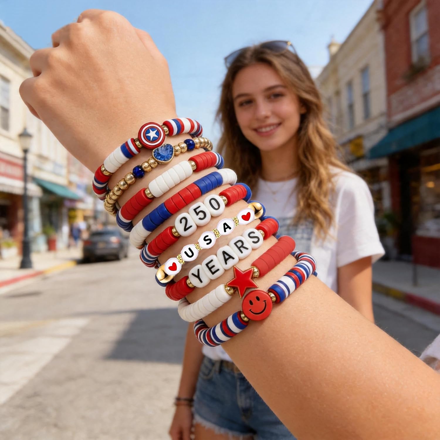 4th of July Bracelets, Red White Blue Bracelets 250 Anniversary Accessories, Stackable Patriotic Bracelets for Independence Day image 3