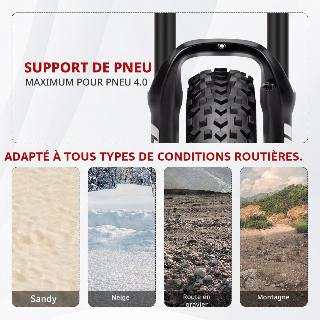 Fourche à pneu 20 x 4,0 pour vélo électrique BMX - Fourche avant conique - Frein à disque droit 120 mm avec réglage d'amortissement - QR 135 x 9 mm - 2,6 kg