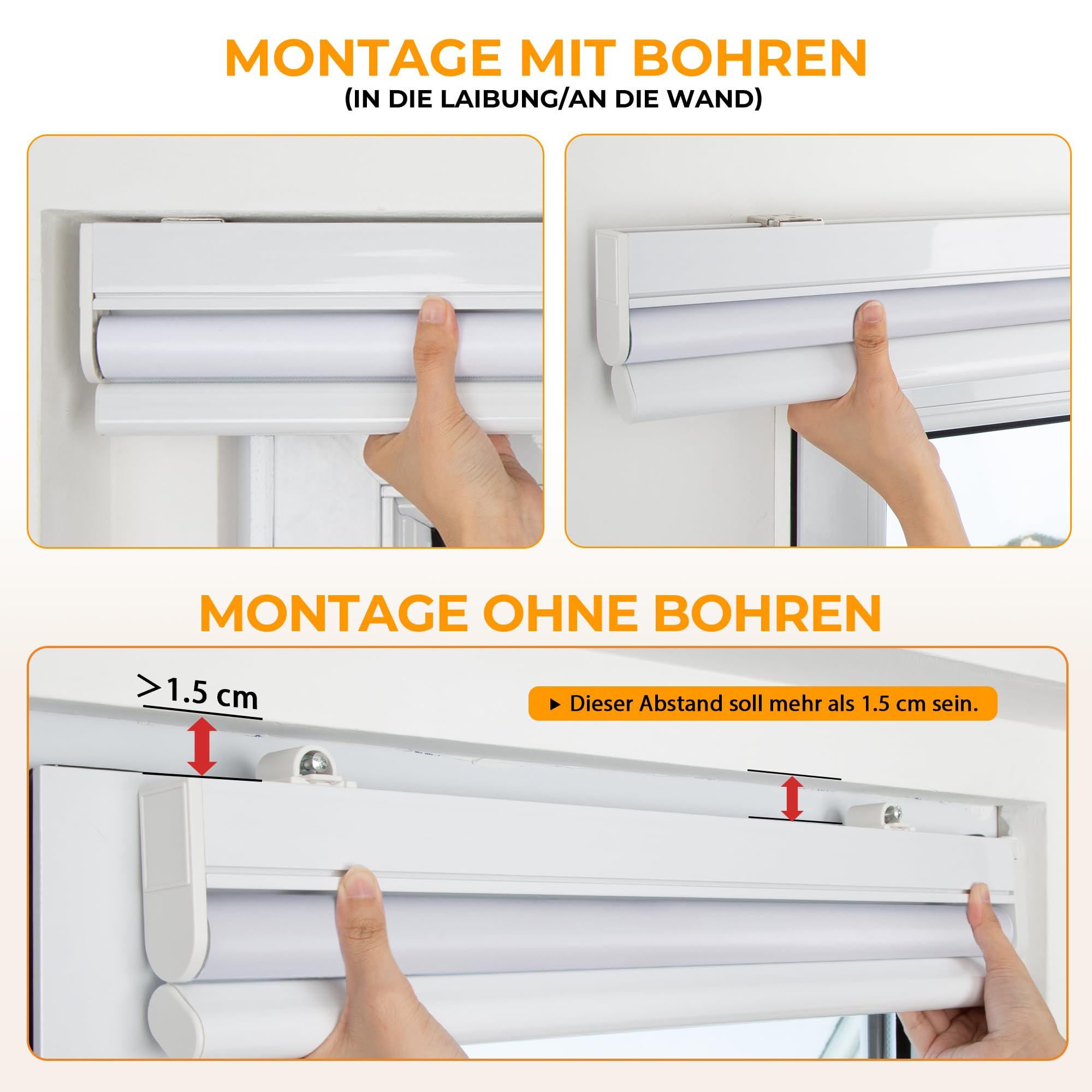 HOMEDEMO M100 Elektrische Rollos Verdunkelungsrollo mit Motor & Fernbedienung, Weiß 95x150cm(BxH), Smart Rollo ohne Bohren klemmfix & mit Bohren, Sonnenschutz Sichtschutz Rollo für Fenster