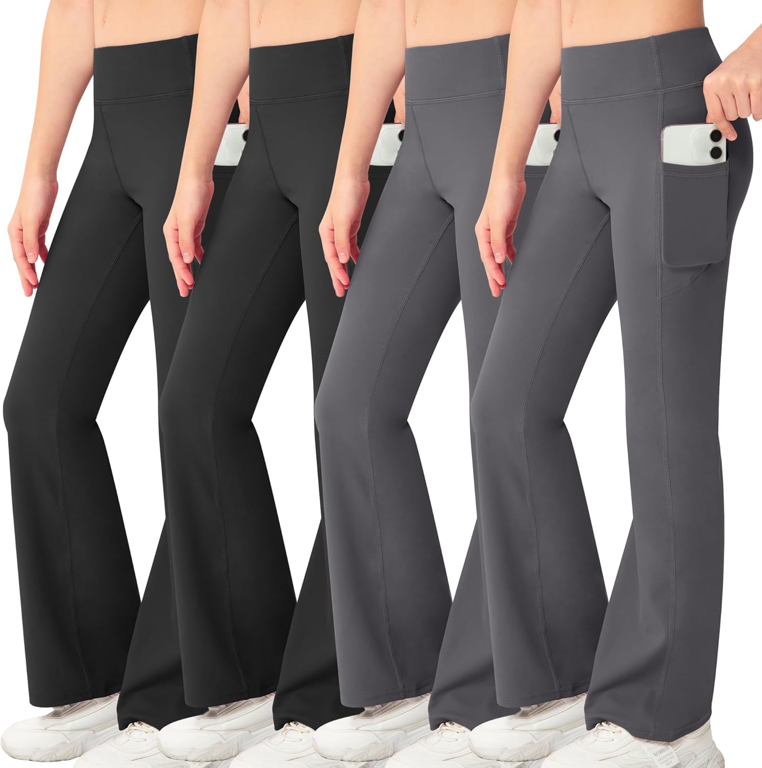 NORMOV Girl's Bootcut Yoga Pants with Pockets,High Waisted Casual Kids Bell Bottoms Pants