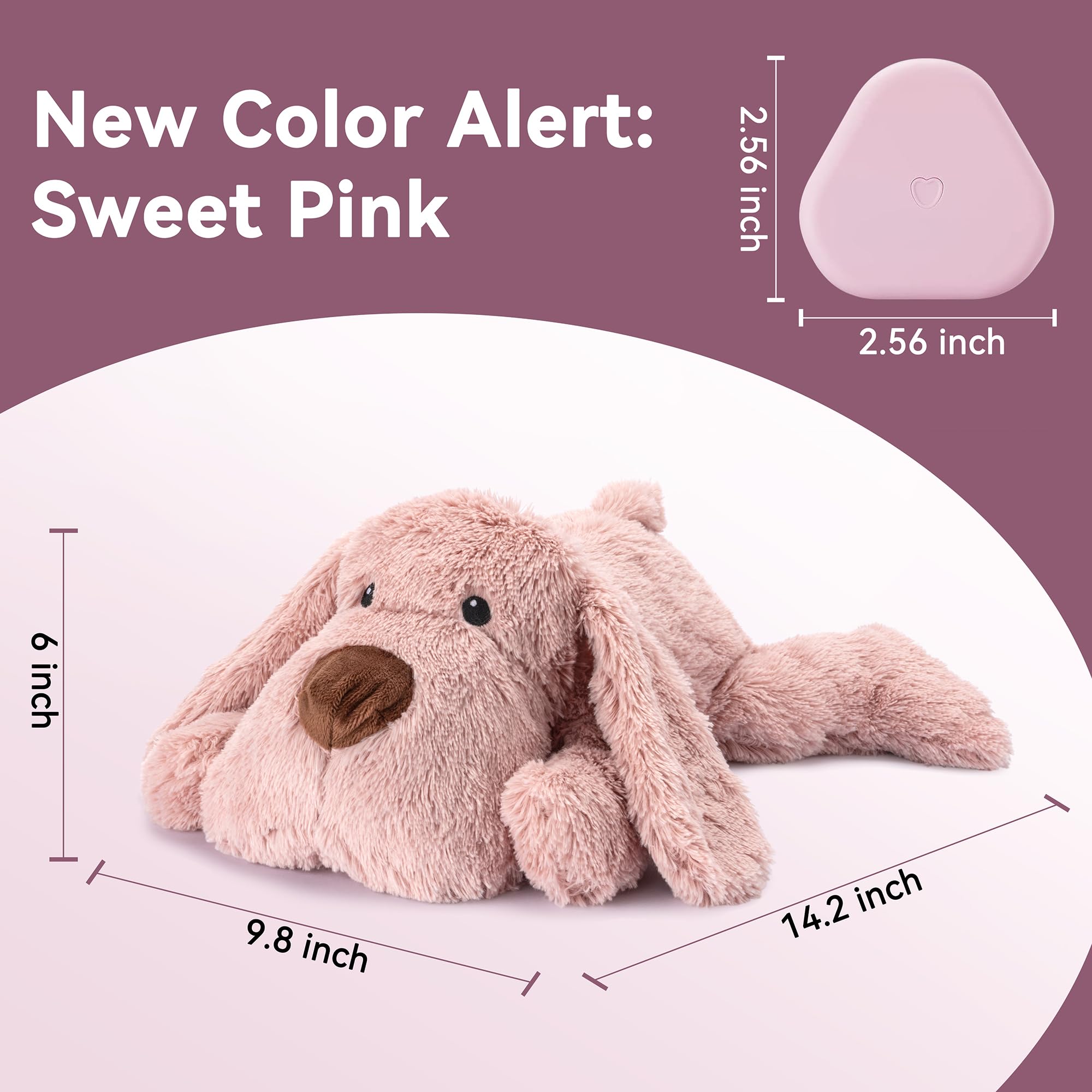 Moropaky Heartbeat Jouet pour chien pour soulager l'anxiété et apaiser les battements de cœur – Jouet en peluche pour soulager l'anxiété et aider à dormir – Rose