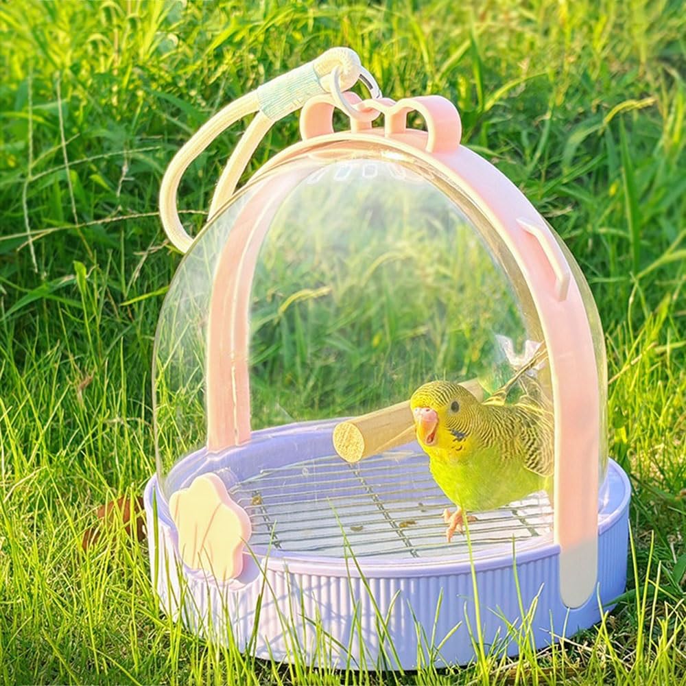 klatki dla ptaków Kolorowa mini klatka dla ptaków, przenośna, do użytku na zewnątrz, ręczna, oddychająca, grzęda dla małych papug Do użytku domowego(Purple)