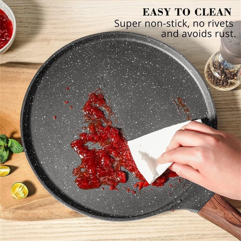Nonstick Crepe Pan Swiss Granite Coating Pan Pancake Flat Skillet Tawa Griddle 12 Inch with Stay Cool Handle,White,10 Inch-White-12 Inch
