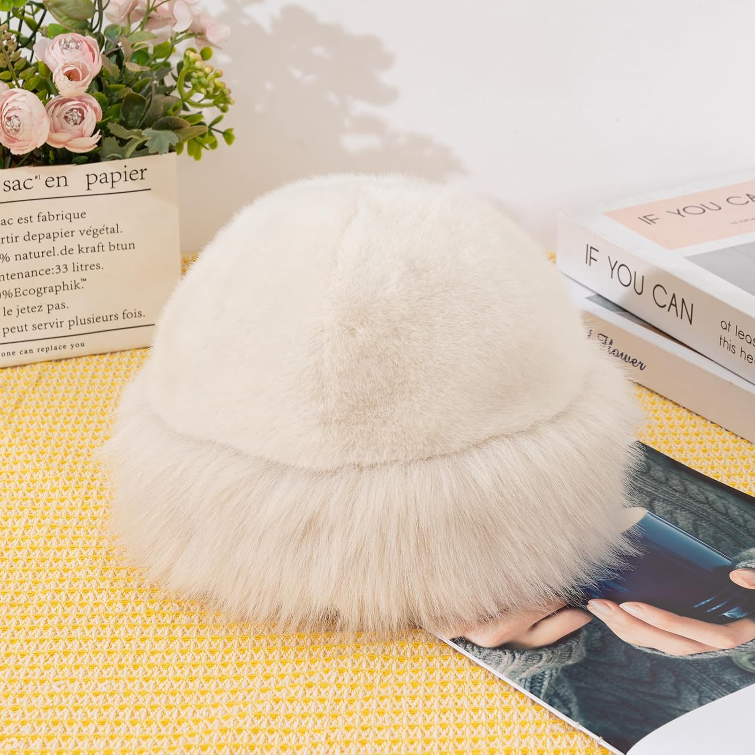 Women's Faux Fur Bucket Hat - Winter Warmth Bucket Hat Fluffy Snow Hat Fuzzy Fisherman Cap Warm Cute - Image 5