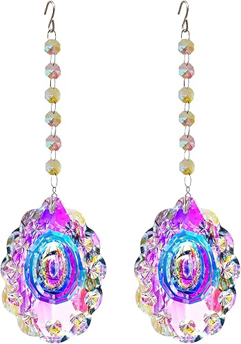 Miniatura 7 de 2 colgantes colgantes de 2.9 pulgadas  2.913 in de hoja perenne de árbol de hoja perenne, prisma de cristal para ventana, pared y decoración de