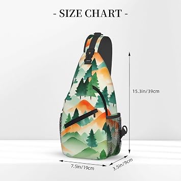 SWEET TANG Fashion Sling Backpack for Men Women, Sling Shoulder Bag, Outdoor Chest Crossbody Bike Gym Runner Daypack with Adjustable Strap, Mountains Landscape Watercolor Green And Orange Print