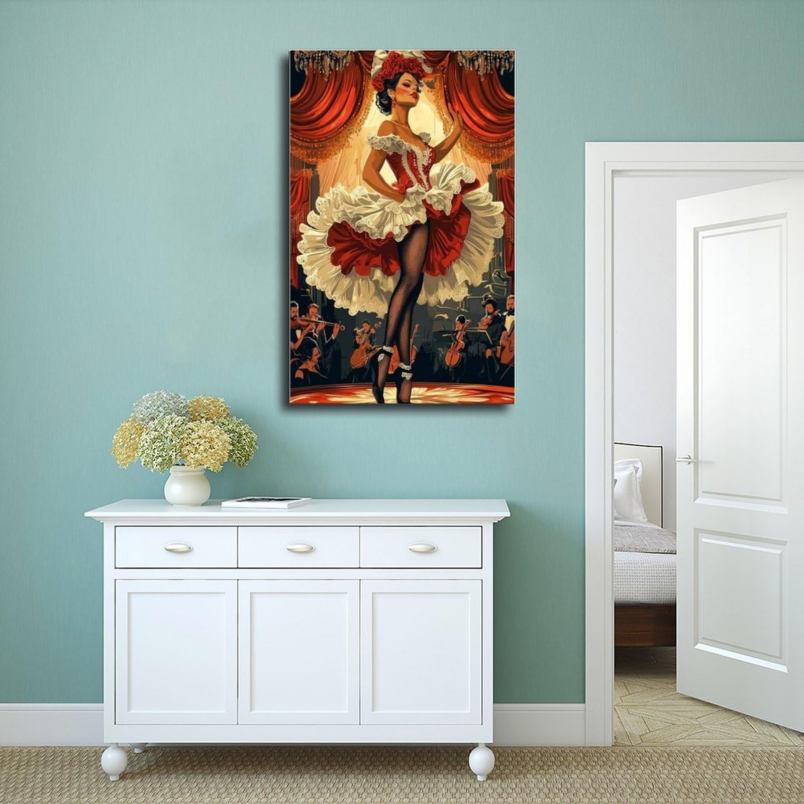 Poster su tela con illustrazione di cabaret parigino, danza cancanese francese, decorazione per camera da letto, ufficio, camera da letto, regalo, 60 x 90 cm