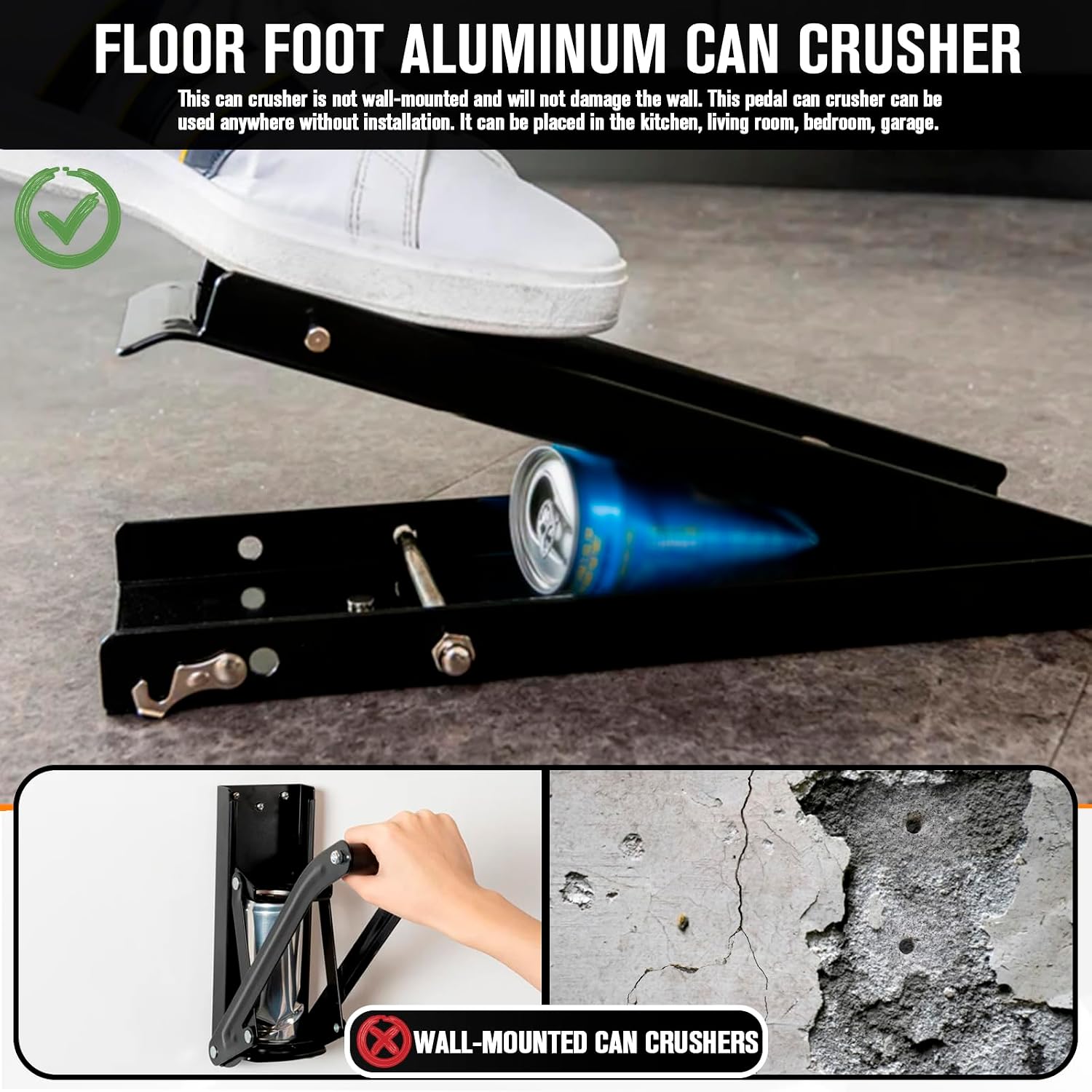 Foot Can Crusher for Recycling, Heavy Duty Floor Can Crusher Smasher for Soda, Seltzer, Beer Cans, Aluminium Can Crushers, Easy Storage, Effortless Plastic Bottle Crusher (black)