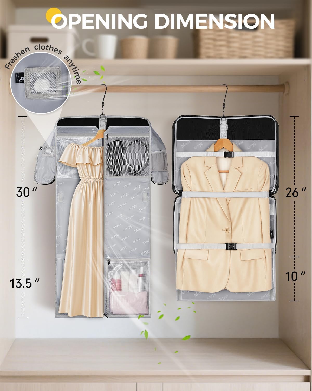 MATEIN Carry On Garment Bags for Airplanes, Women Travel Garment Bags for Dresses Up to 5 Suits with Aroma Pads, Convertible Hanging Clothes Suit Carrier with Shoe Compartment Fit 15.6" Laptop