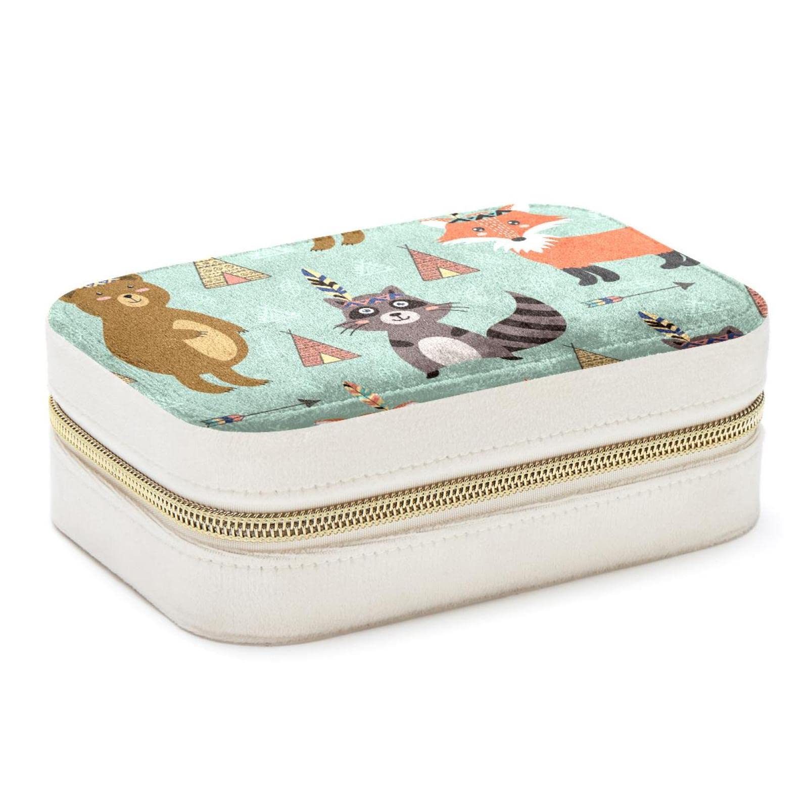 Boîte à bijoux de voyage animaux de la forêt pour ranger bagues et colliers