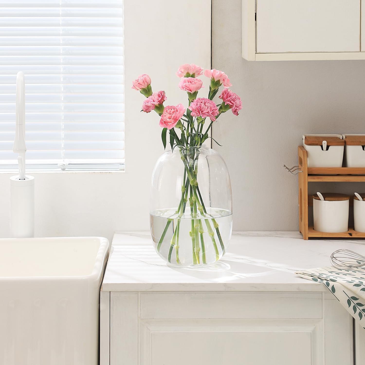 Large Glass Vase, 10 Inches Tall Glass Vases, Clear Glass Vase for Flower, Modern Round Vases for Living Room, Dining Table, Mantle, Shelf, Wedding, Office, Entryway - Image 2