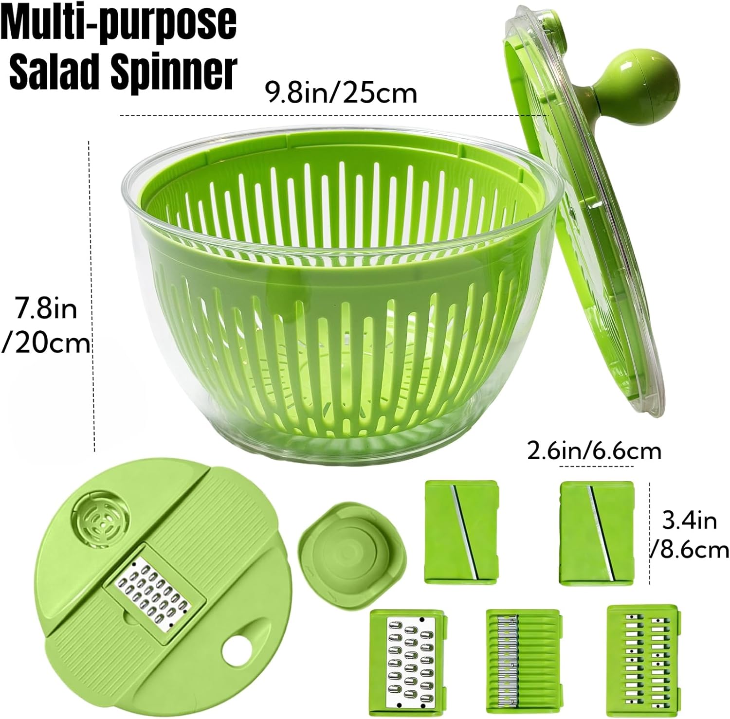 Salad Spinner, Large Vegetables Wash Bowl, 4.8 Qt Fruits Lettuce Dryer with 5 Blade Slicer and Slicer Egg Yolk Strainer Shredder for Salad Cleaner