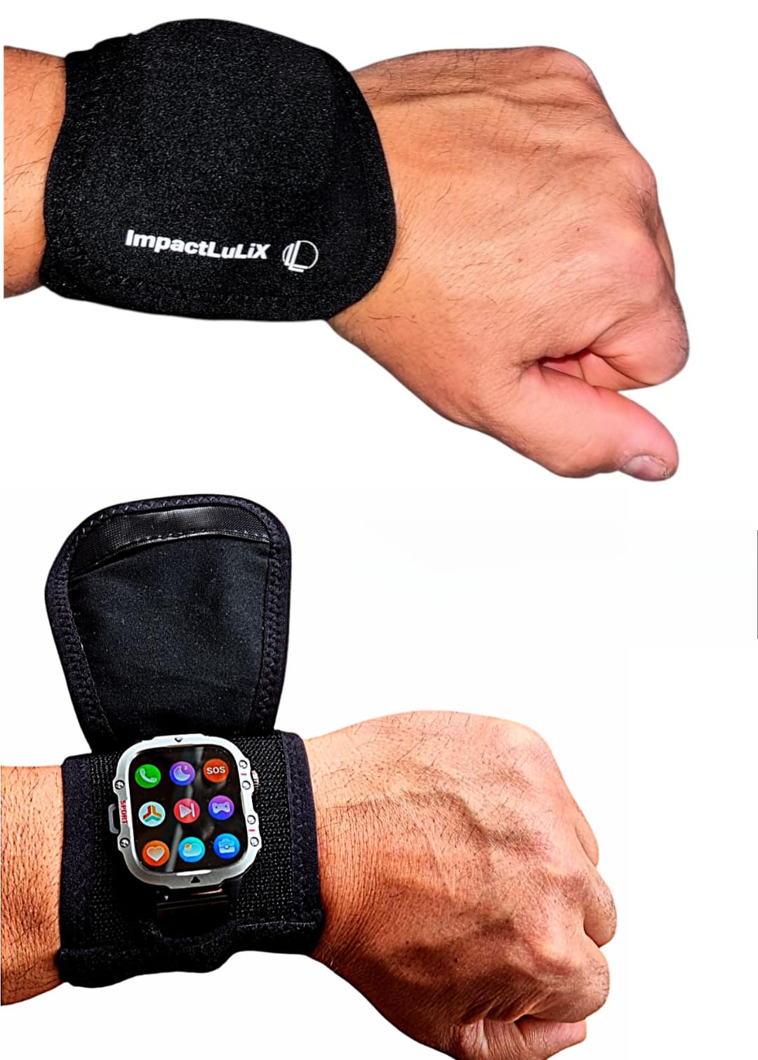 Displayschutzfolie für Smartwatches, Sportarmband fürs Fitnessstudio, robuste und dennoch weiche Hülle, schwarz (Klein, S-M), Handgelenkumfang 13,33 bis 16 Zentimeter