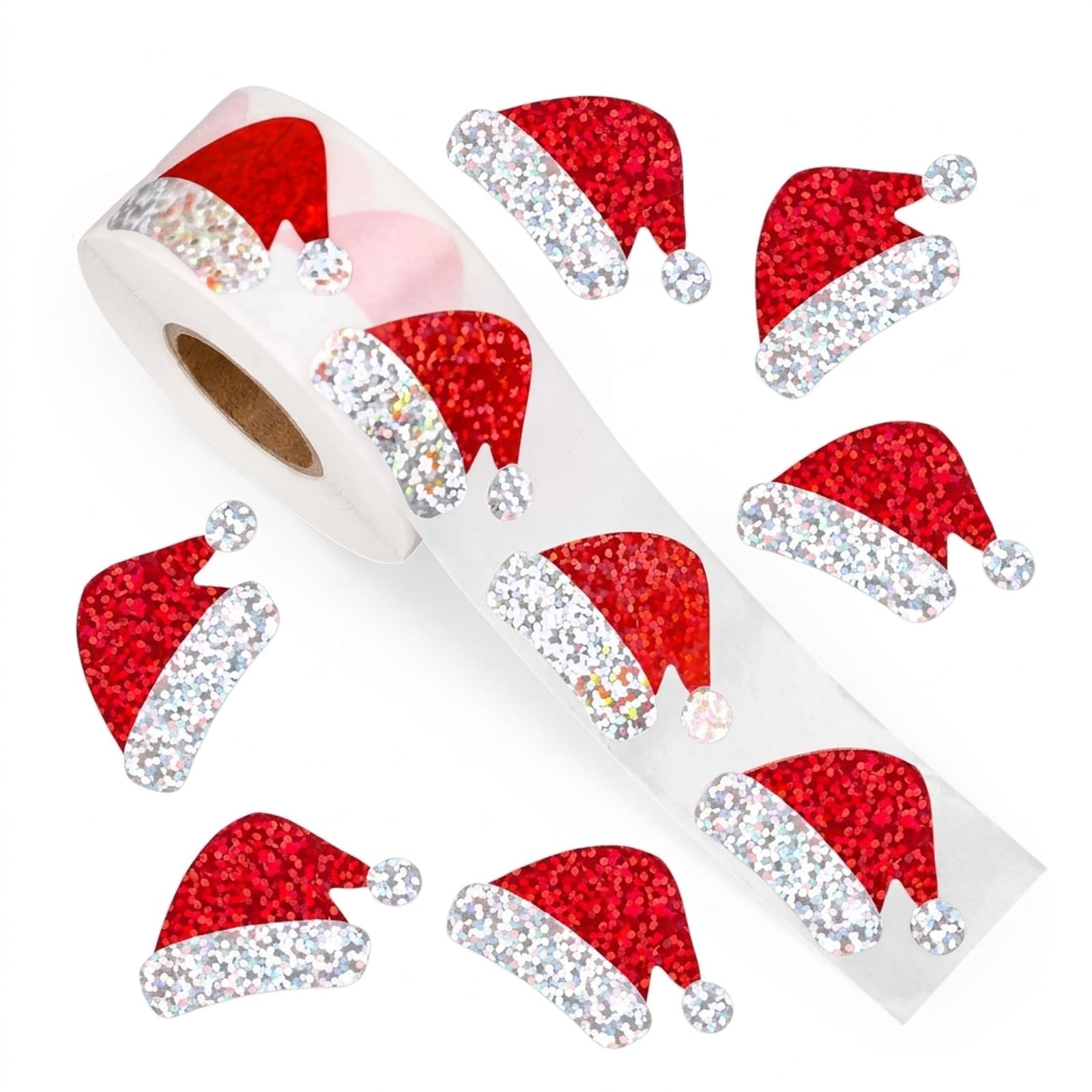 Merry Christmas Hat Stickers, 500 Pcs Santa Hat Glitter Roll