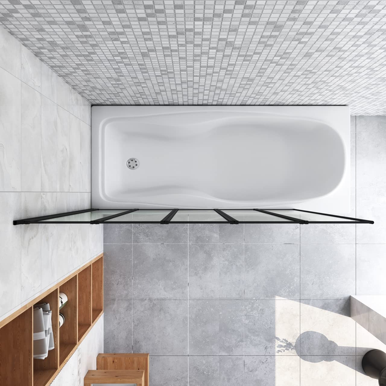 140 cm Sopravasca 5 Ante Pieghevoli a Libro Vetro 4 mm Temperato Trasparente Telaio Nero Opaco 120 cm