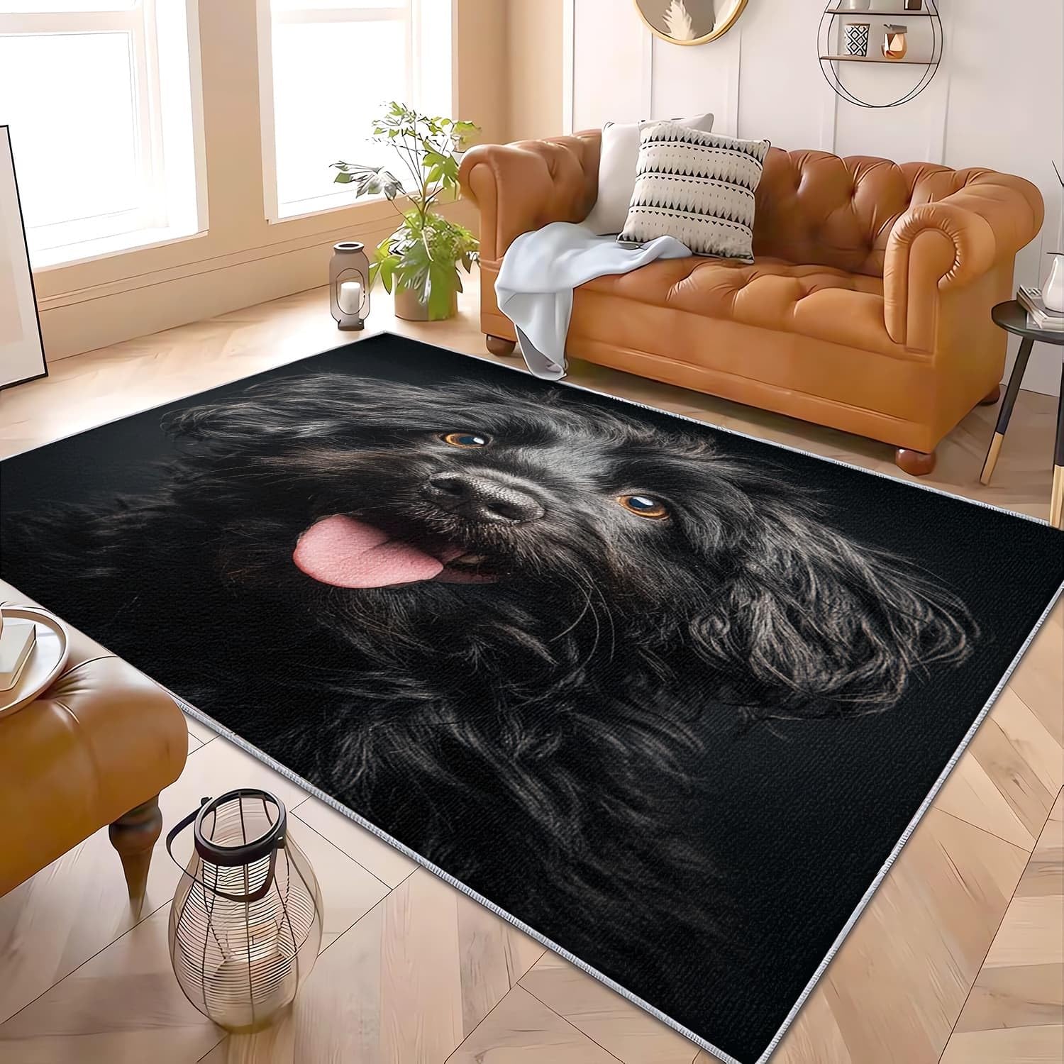 Generico Tappeti Salotto Passatoia 80x150cm Primo Piano Di Un Cane Di Peluche Pelo Corto Morbido Tappeto Camera da Letto Antiscivolo Tapeto Nero Tappeto Bambini Motivo lavabile a Tapeto Stampato