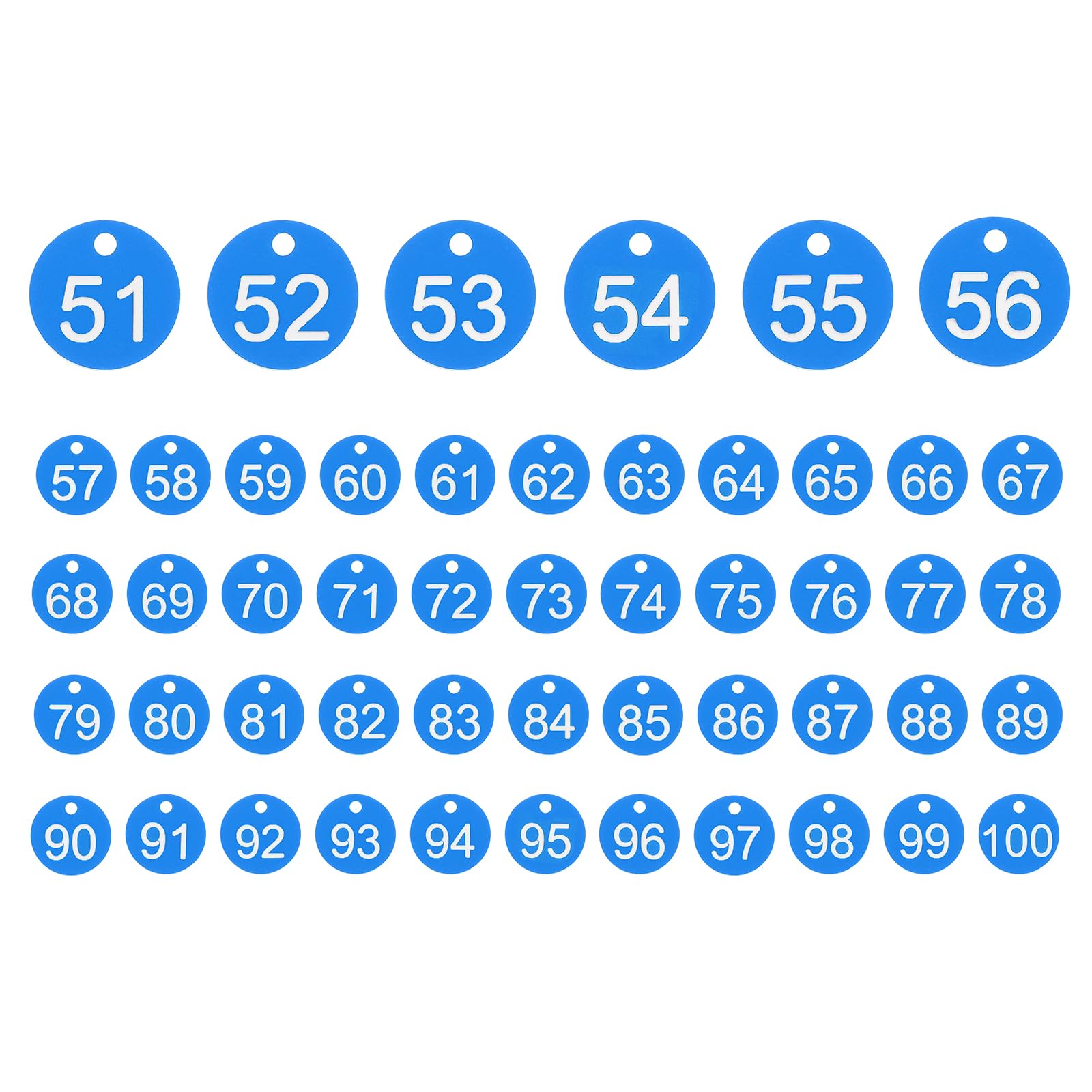 PATIKIL 50PCS Number Tags 51-100, Table Number Key Tags Plastic Numbered Keychain for Organizer Field Sales Hangers Clothes Labels ID, Sky Blue
