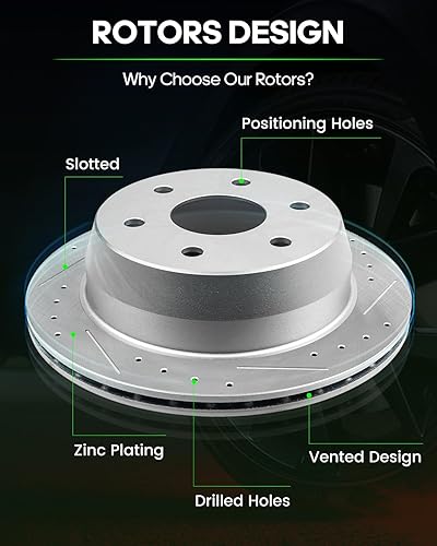 Miniatura 3 de SCITOO Rotores de disco DS delanteros de 12 pulgadas y traseros de 12.8 pulgadas + pastillas de freno de cerámica aptas para Chevy Astro, Silverado