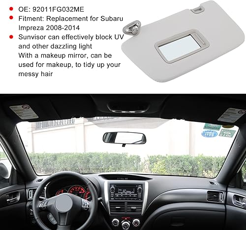 Miniatura 4 de AMONIDA Visera solar para coche, parasol para el lado izquierdo del conductor, gris 92011FG032ME, repuesto para Subaru Impreza 2008 a 2014