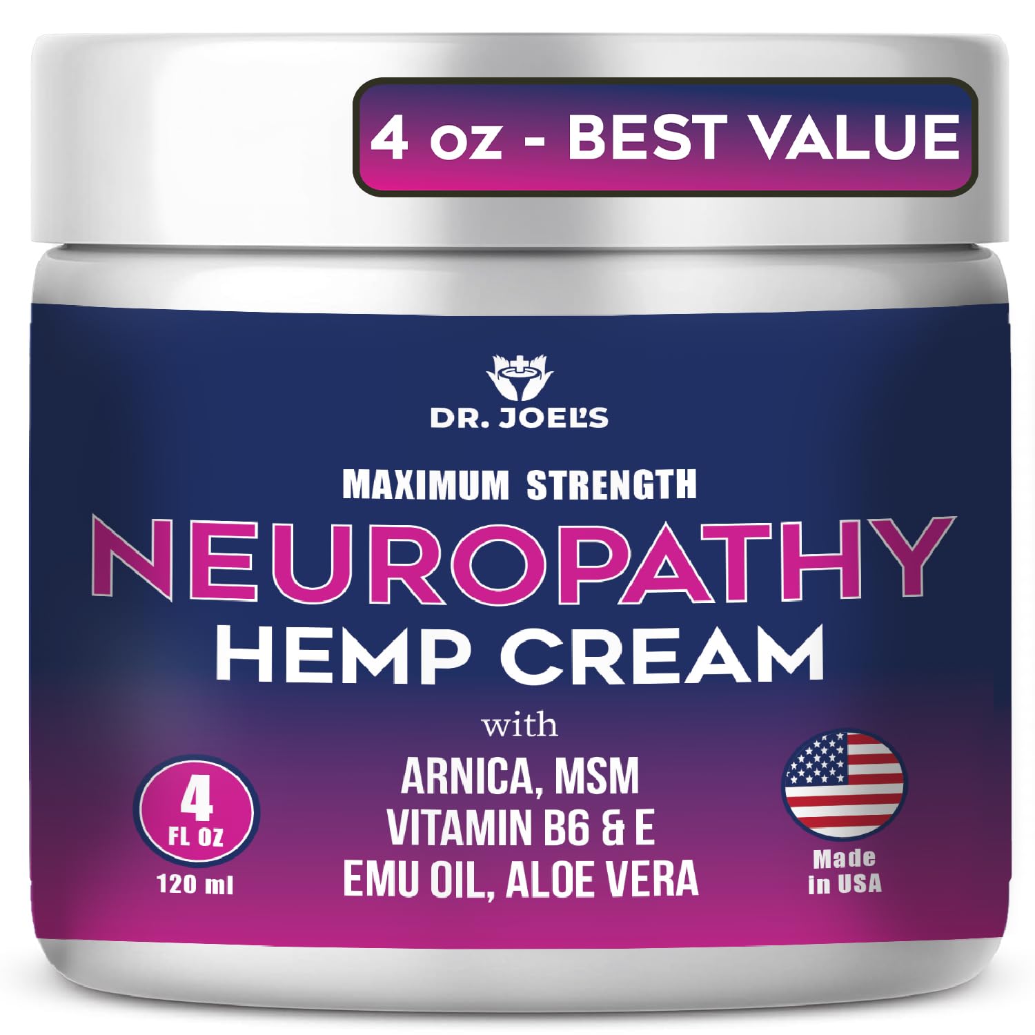 Neuropathy Cream - Maximum Strength Nerve Relief Cream for Feet, Hands, Legs- 4 OZ Large - Made in USA