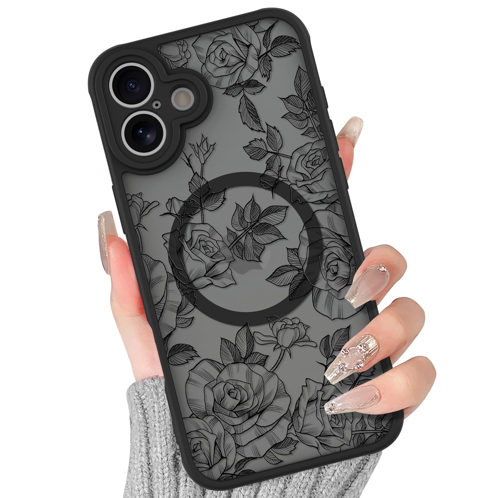 BITOBE Floral Case for iPhone 16 [Compatible with MagSafe] Cute Flower Pattern Case for Women Girls Soft TPU Bumper Translucent Magnetic Slim