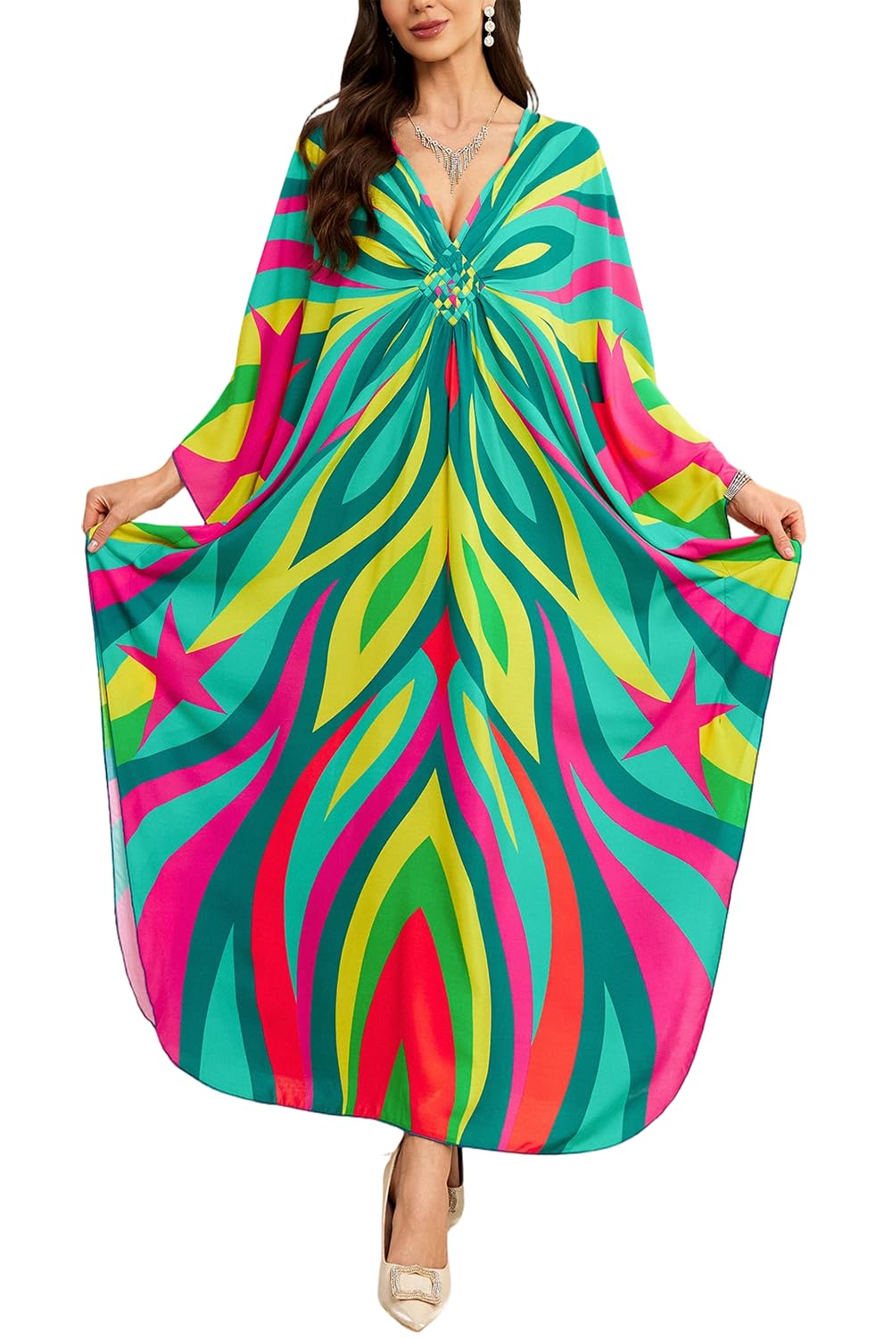 L-Peach Women's Summer Long Beach Dress Kimono Maxi Kaftan Cover ups