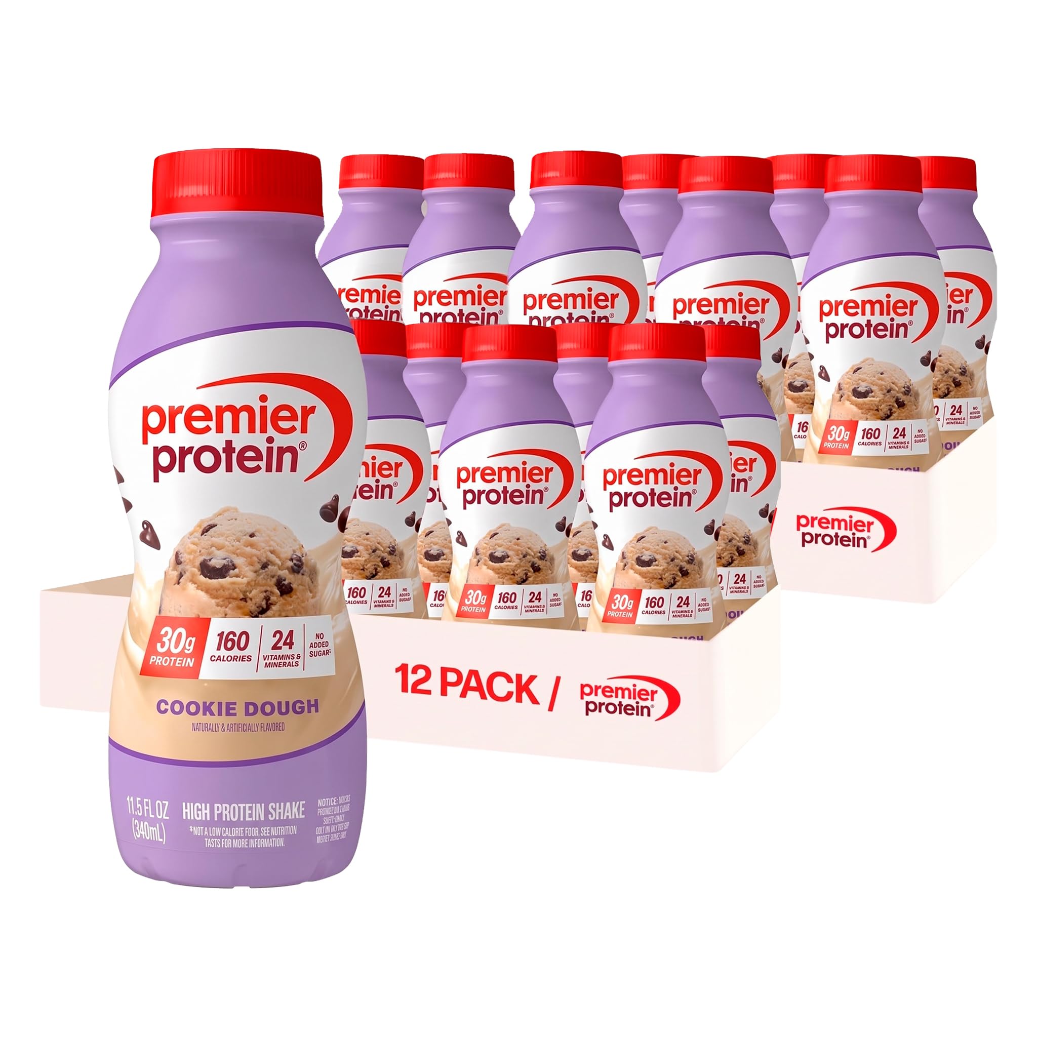 Premier Protein Shake, Cookie Dough, 30g Protein, No Added Sugar, 24 Vitamins &amp; Minerals to Support Immune Health, 11.5 fl oz (24 Pack)