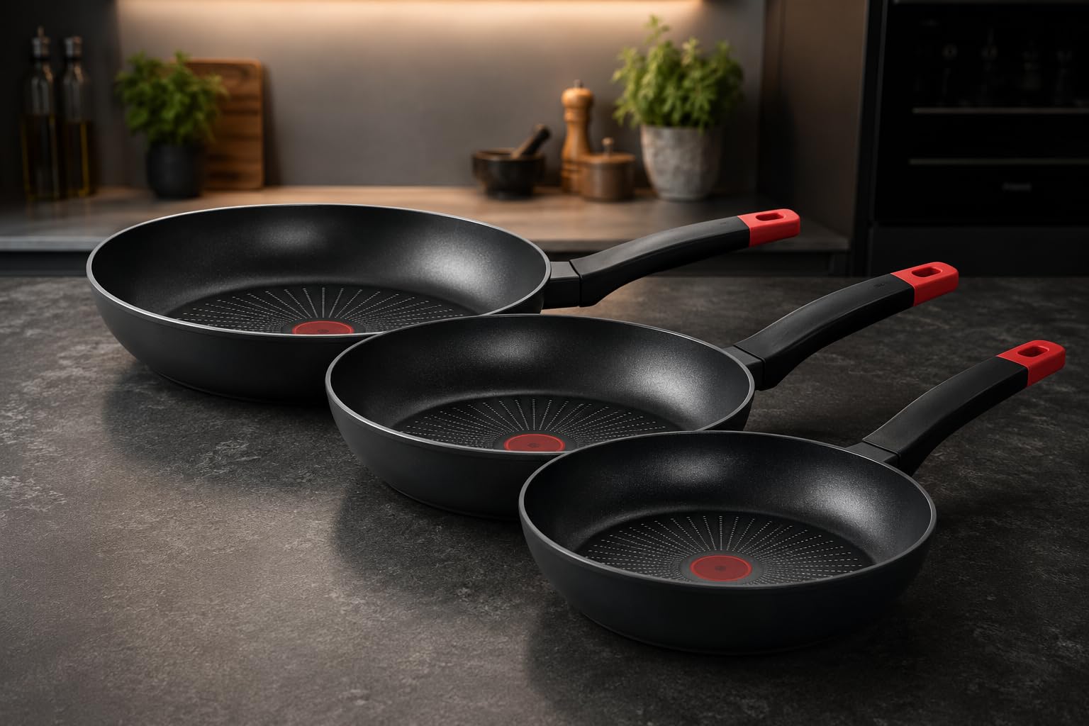 Juego de 3 Sartenes Antiadherentes 20, 24 y 28 cm para Inducción, Sin PFOA