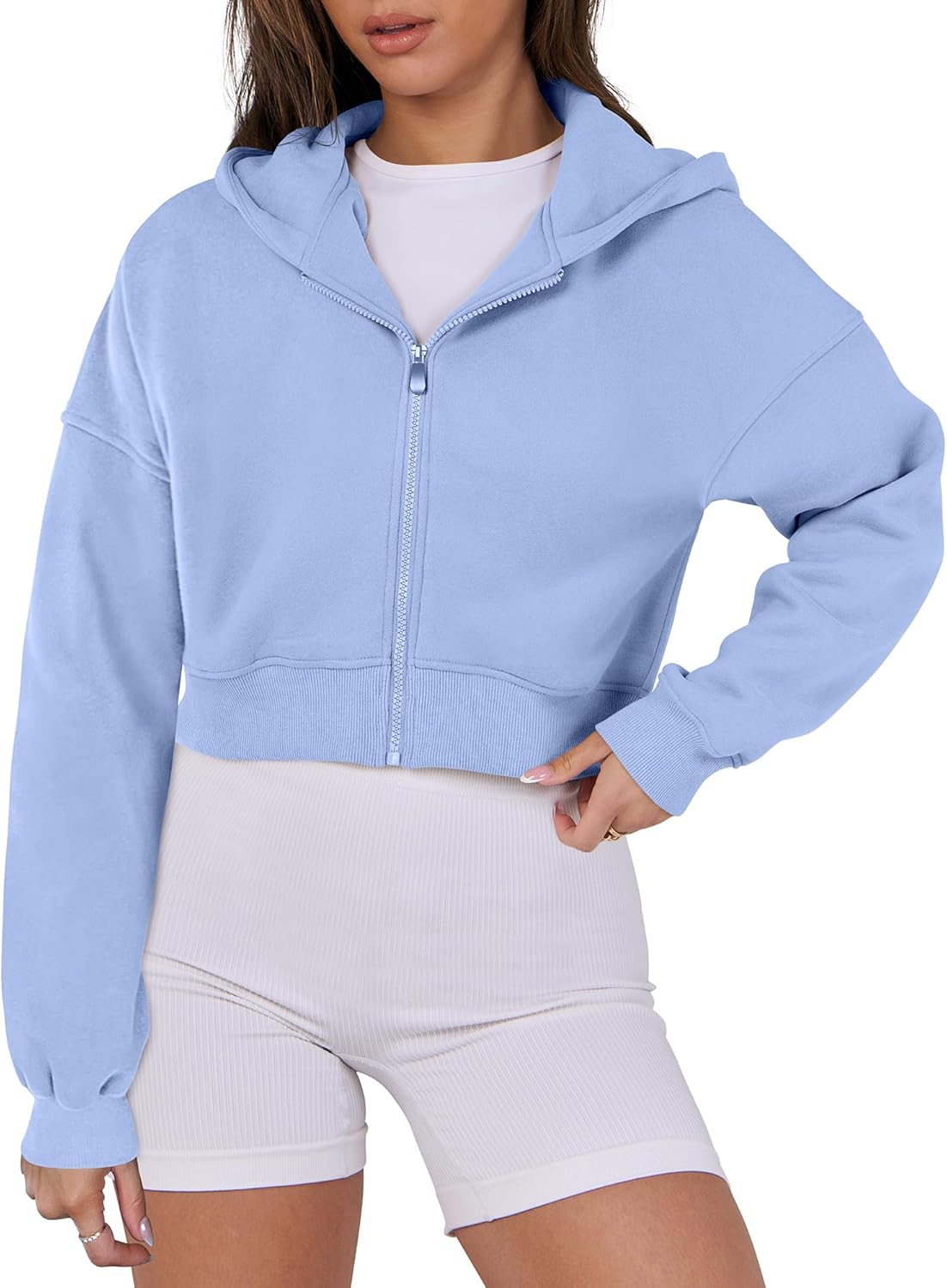 ANRABESS Womens Zip Up Crop Hoodie Sweatshirts 2024 Fall Trendy Long Sleeve Cropped Jacket Top Winter Teen Girls Clothes