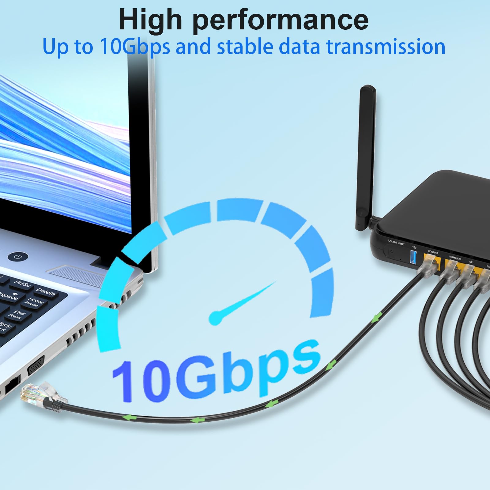 Câble Ethernet Cat6 200 pi 10 Gbps Noir