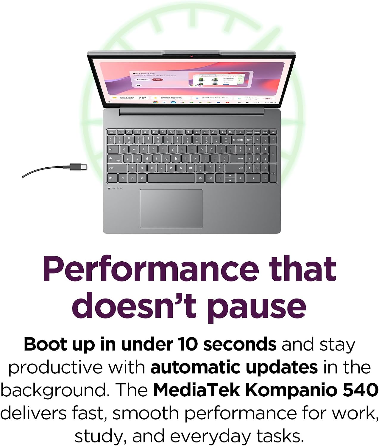Lenovo Chromebook m 15" - Everyday Laptop - Google Gemini - MediaTek Kompanio 540 CPU - 15.3" WUXGA IPS Display - 8GB RAM - 128GB UFS Storage - Integrated Arm Mali-G57 MC2 GPU - Luna Grey image 5