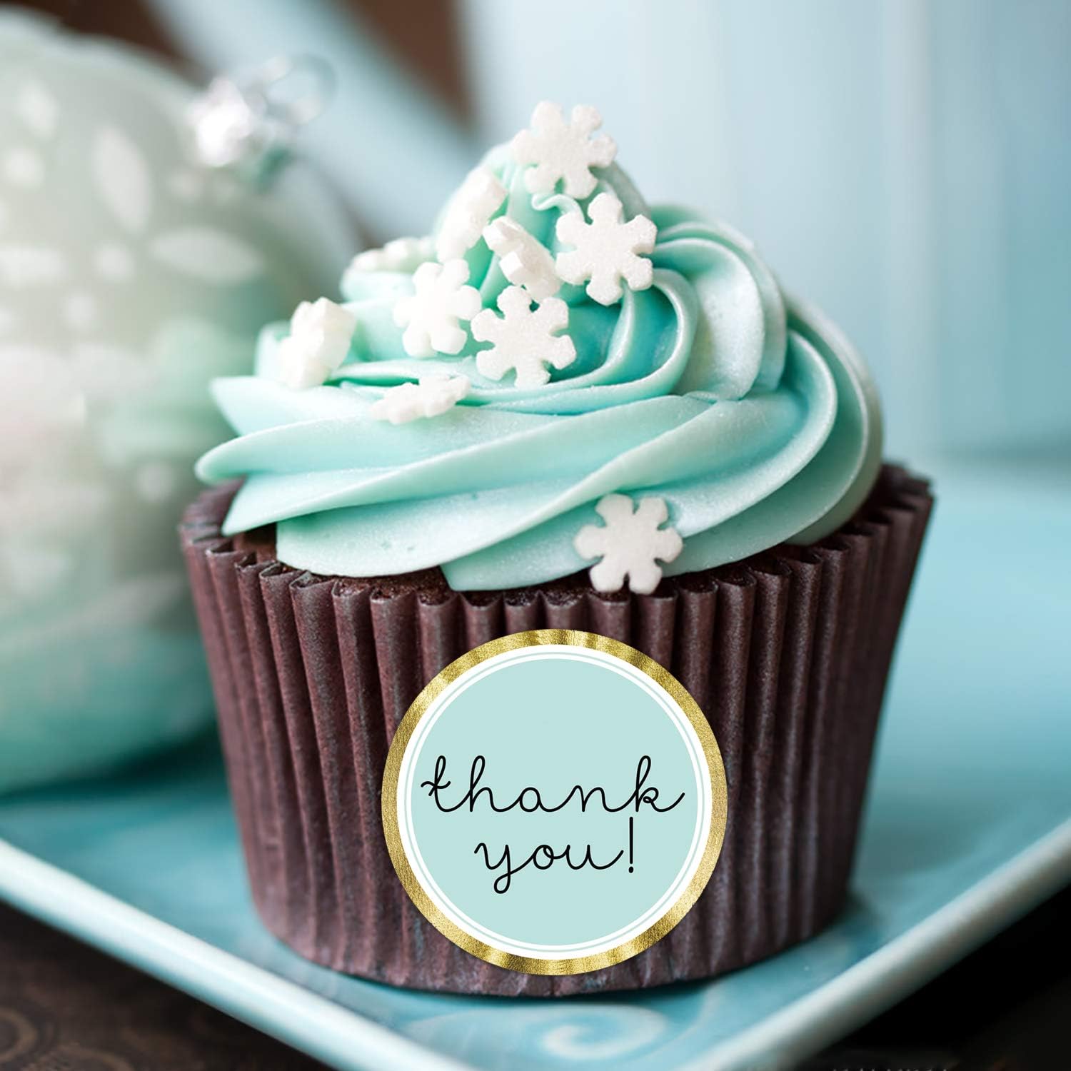 Modern Thank You Stickers - Round Blue & Chic Gold Labels, 1.4 Inch, 500 Adhesive Thank You Tags - Image 2