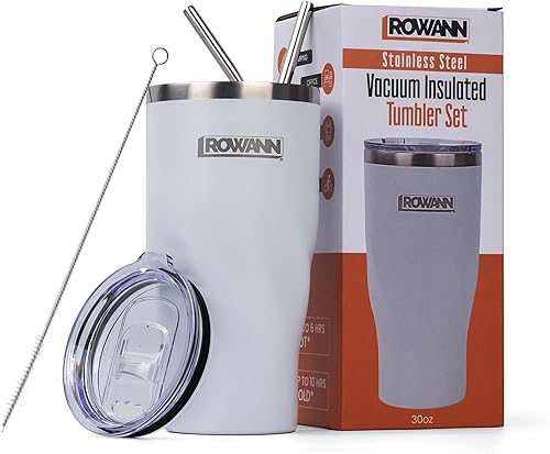Vaso aislado de 30 onzas con tapas y pajitas - Vasos de acero inoxidable de doble pared de 30 oz aislados al vacío - Vasos térmicos de viaje para