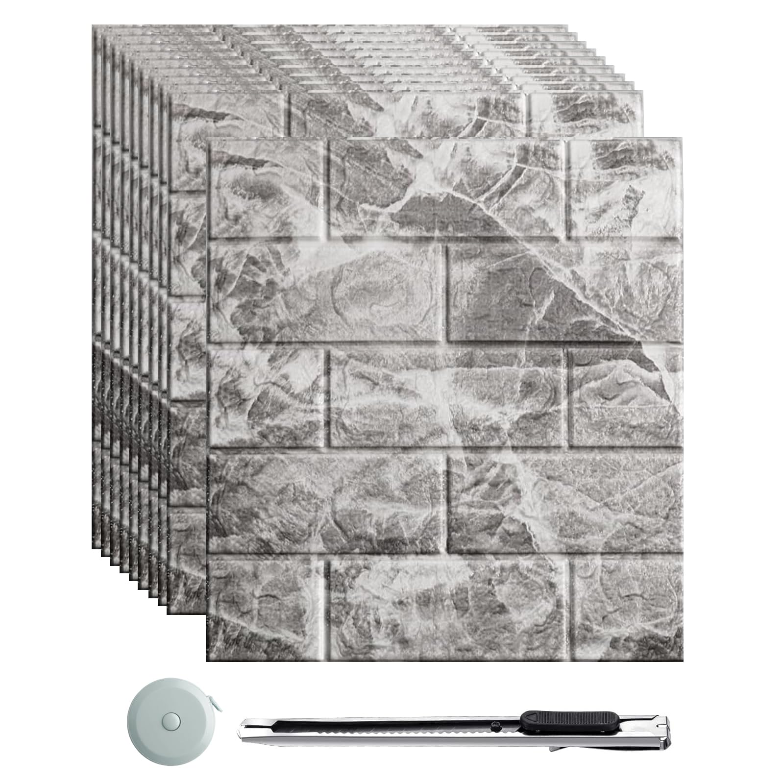 mymai 3D Tapete Wandpaneele Selbstklebend,10 Stück Ziegel Tapete,Steinoptik Tapete Wasserdicht Wandaufkleber, 35×38.5cm Wandtapete Schaumstoff,für Wohnzimmer Schlafzimmer Kinderzimmer (Grau Ziegel)