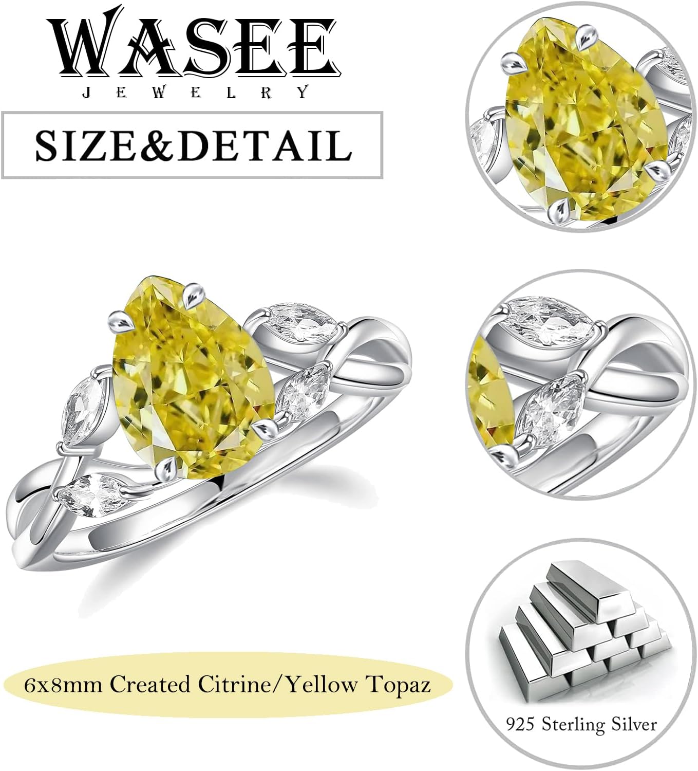 Wasee Natural Moss Agate Ring And Birthstone Ring 925 Sterling Silver Engagement Wedding Promise Ring Jewelry for Women - Image 3