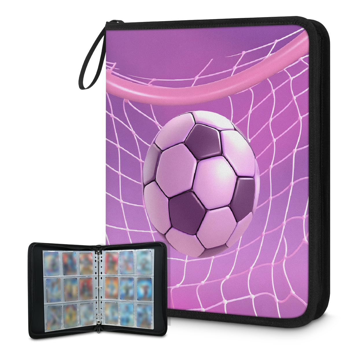 Mexpekil Classeur de cartes de football violet avec 9 pochettes et 50 pages à chargement latéral pour 900 cartes à collectionner avec fermeture éclair
