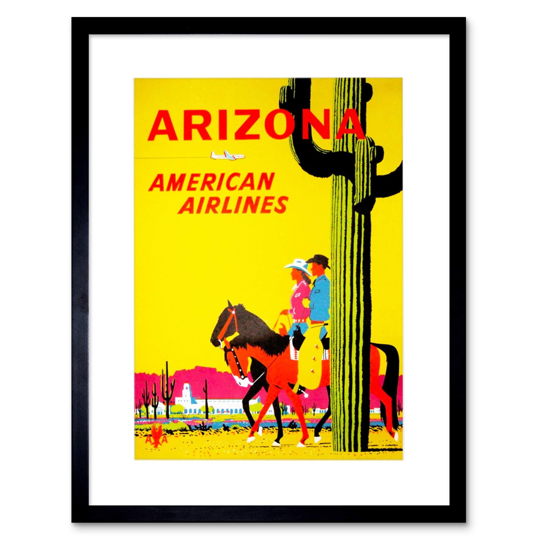 Wee Blue Coo TRAVEL ARIZONA AIR FLY DESERT CACTUS COWBOY HORSE COWGIRL FRAMED PRINT B12X7909
