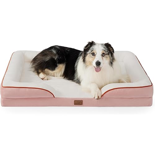 Bedsure XL Orthopedic Dog Bed for Extra Large Dogs - Washable XLarge Dog Cat Bed Waterproof, Comfort Dogs Couch Sofa with Washable Removable Cover, Pet Bed with Nonskid Bottom, Pink, 42"