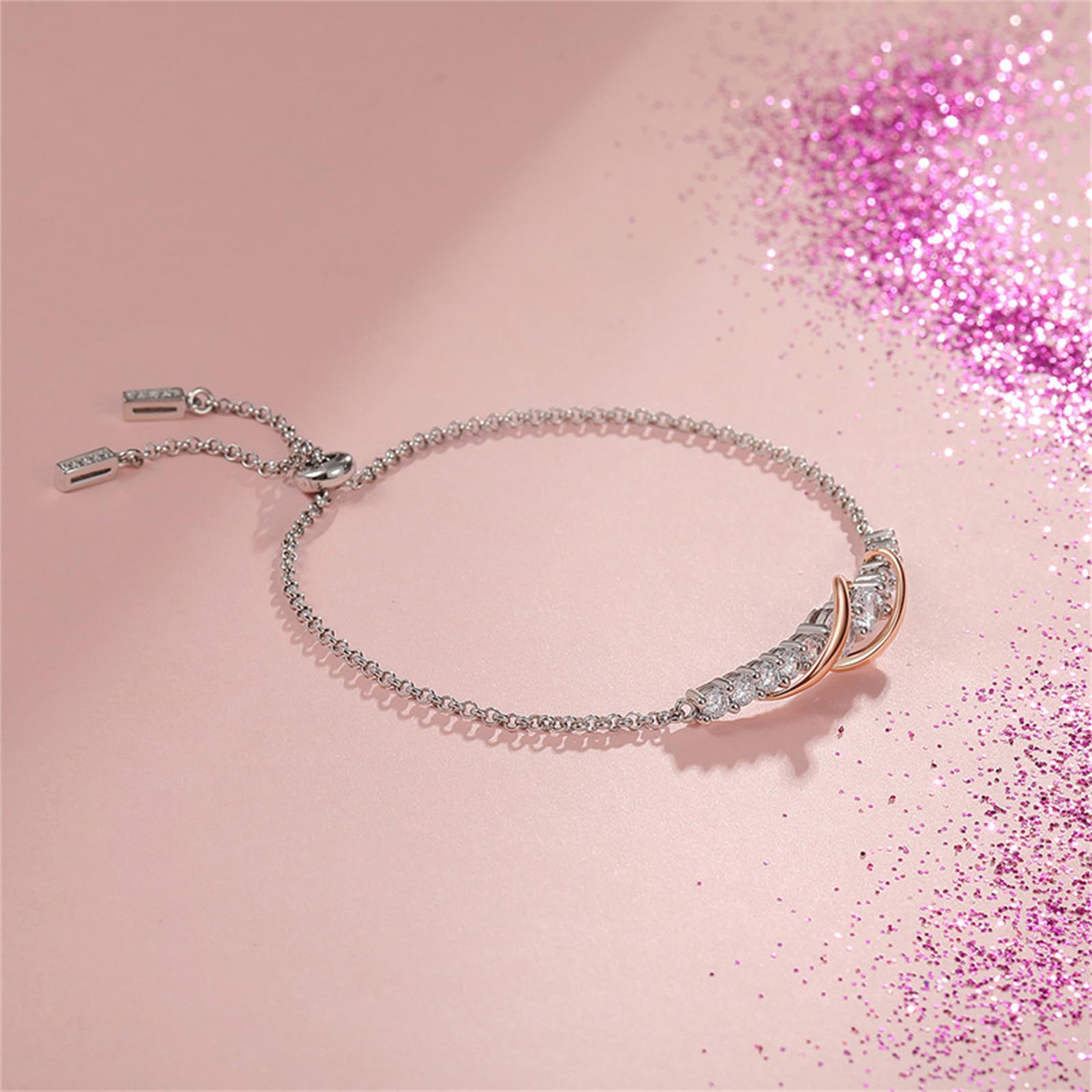 Jeulia 925 Sterling Silber Diamantschliff verstellbares Boho Perlen Armband für Frauen Diamant Armband Seilkette Verstellbares Handgelenk Pull Armband Jubiläum Hochzeit Verlobung