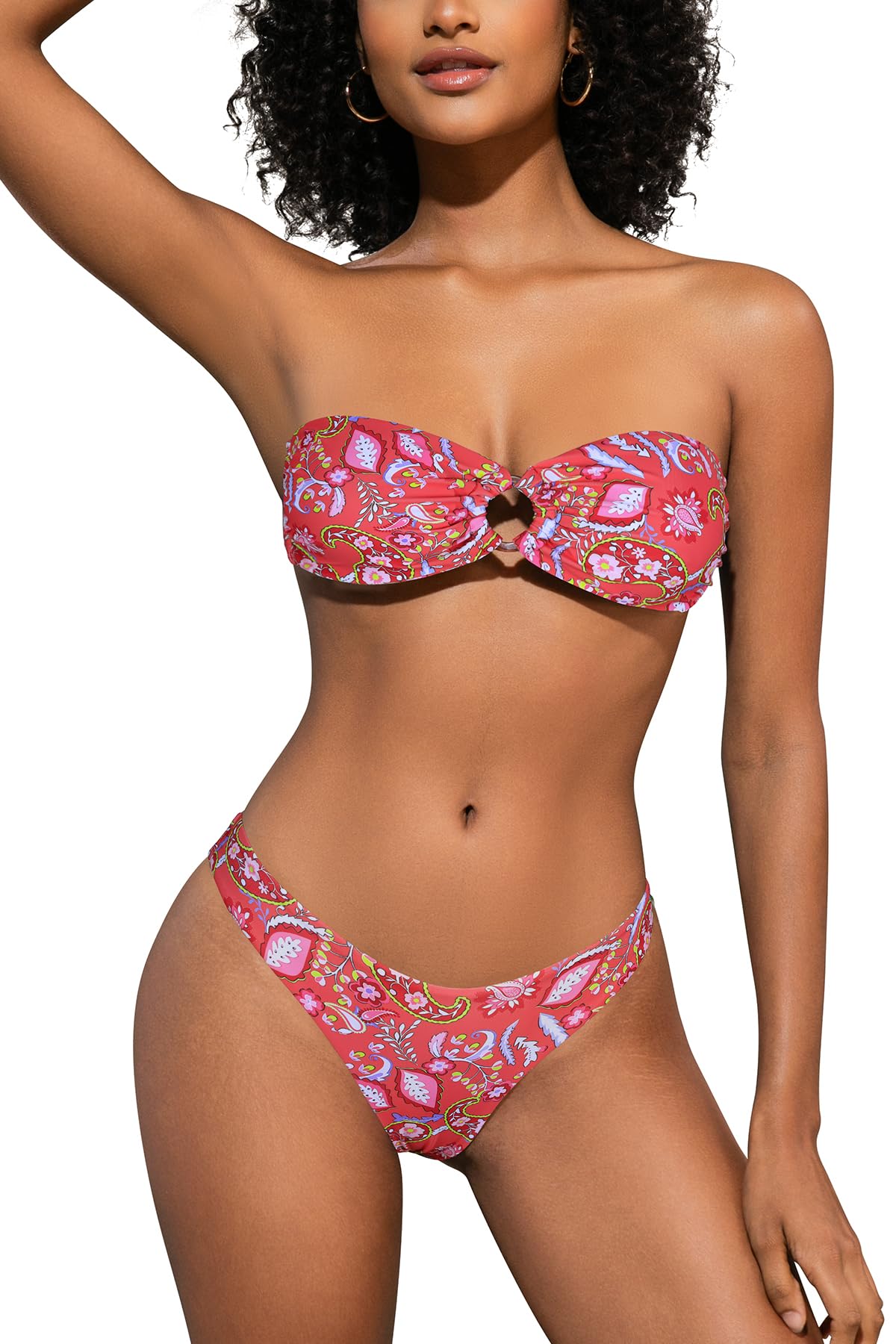 SHEKINI Maillot de bain 2 pièces pour femme avec bandeau sans bretelles et bas sexy à coupe haute pour la plage