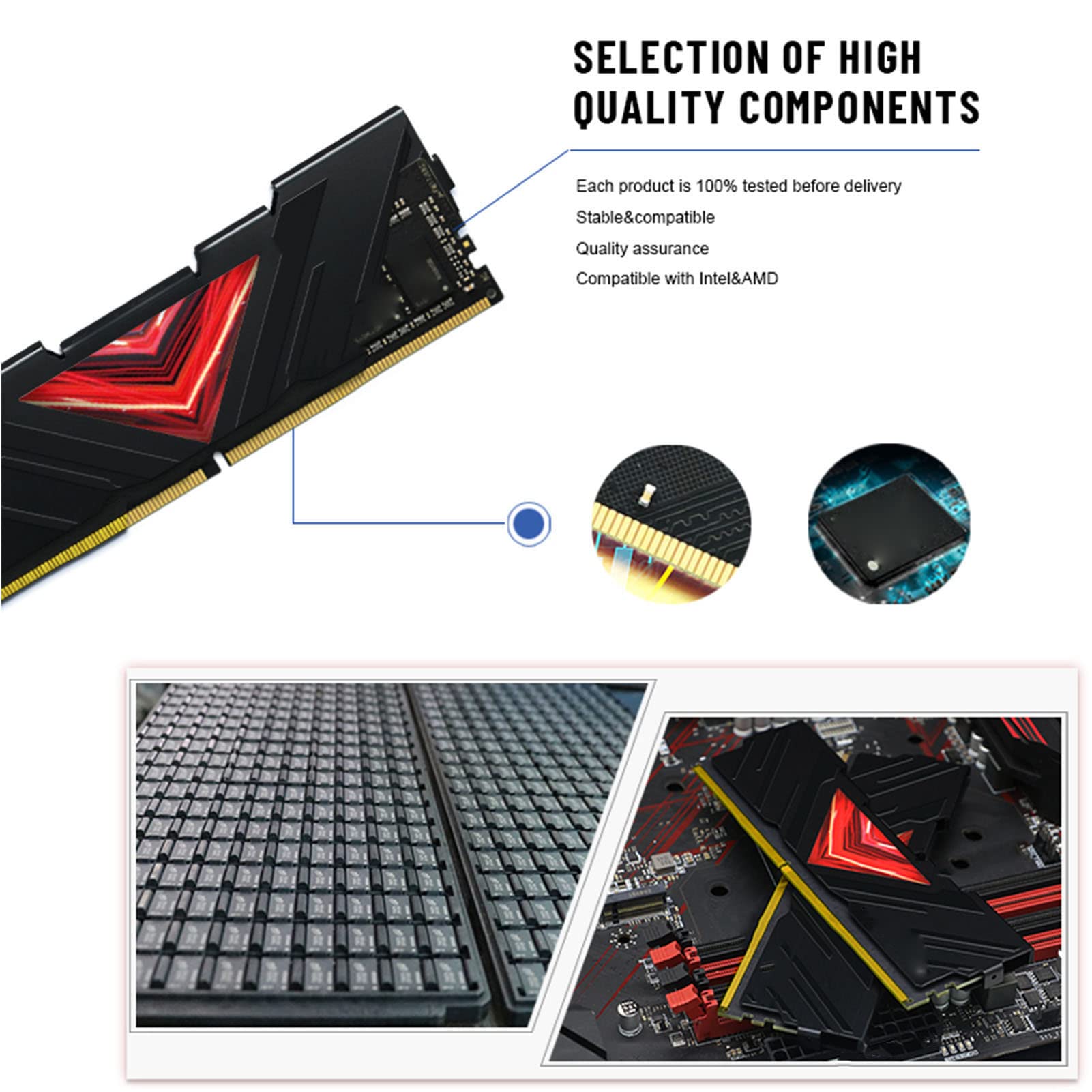 Yctze 16 GB DDR5 4800 MHz z obsługą XMP i Skutecznym Rozpraszaniem Ciepła dla Niezawodnej Wydajności Laptopa (BLACK)
