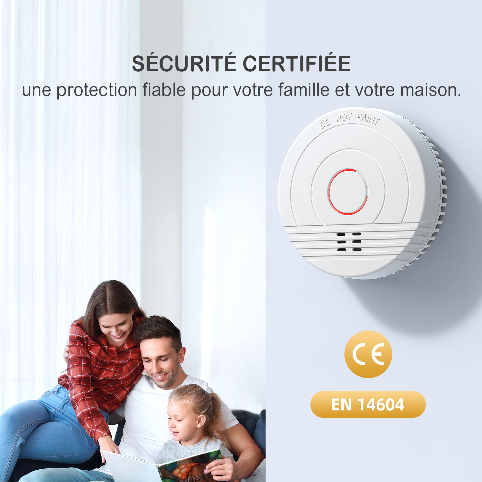 Détecteur de Fumée Pile remplaçable, GS536GC Alarme Incendie, Capteur Optique, Conforme à la Norme européenne EN14604, Lot de 4