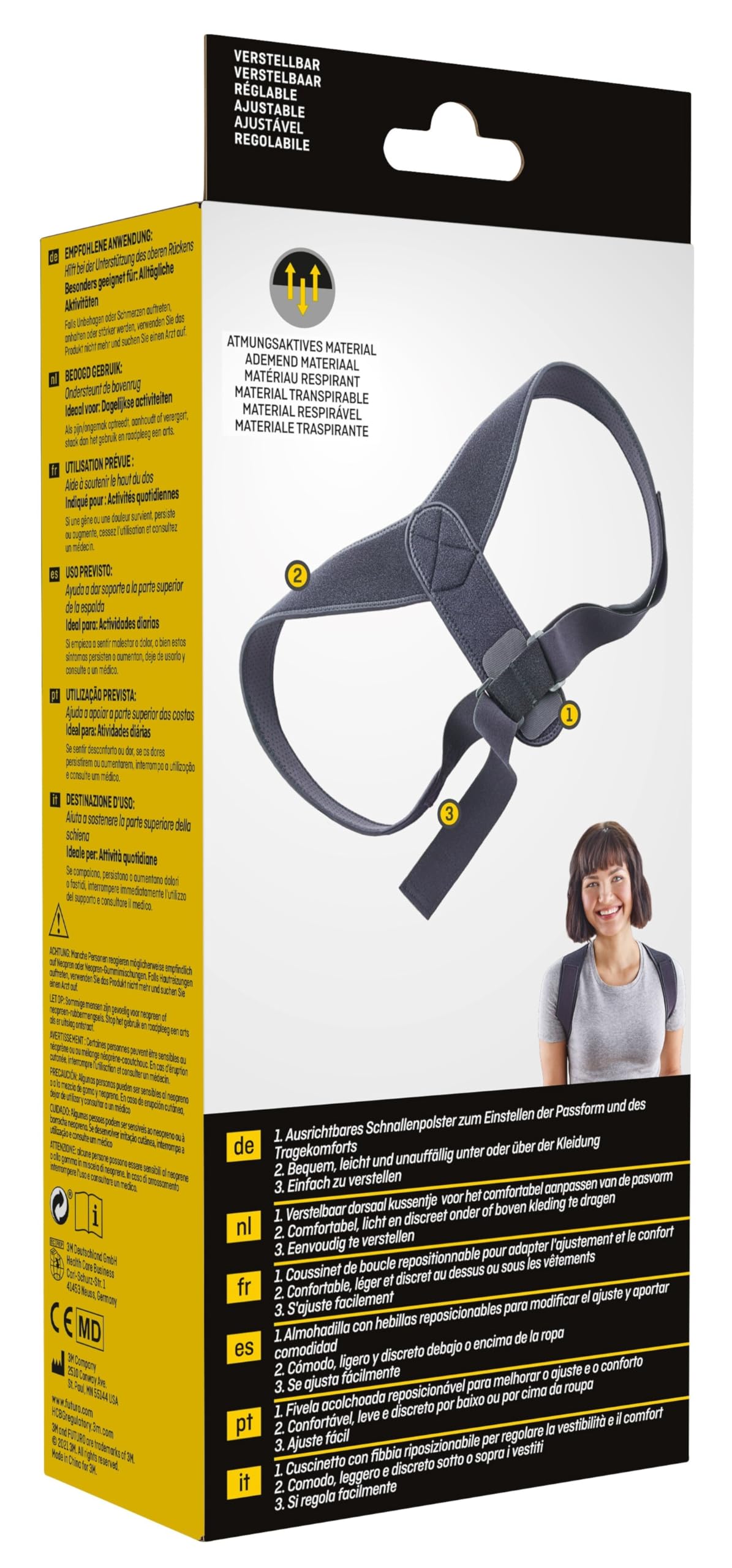 FUTURO Haltungsgurt, Rückengurt, Verstellbar (71,1-121,9 cm) – Fördert eine Richtige Körperhaltung, Bequem und Atmungsaktiv, Unauffällig unter Kleidung, für Alltag und Büro, Passt Männern und Frauen