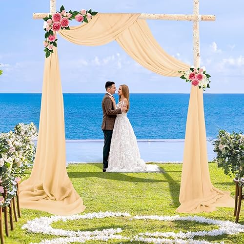 Miniatura 7 de Bouiexye 1 panel de tela para arco de boda, 30 x 20 pies, cortinas de arco de boda, cortinas de tela de gasa para ceremonia de boda, decoración de