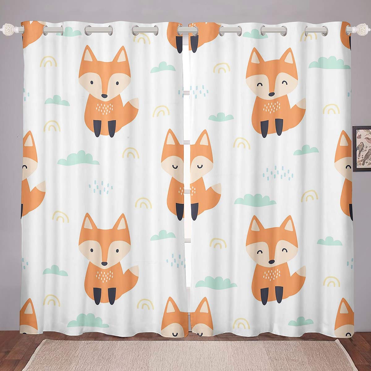 Rideaux de fenêtre renard animal 3D pour déco chambre nature