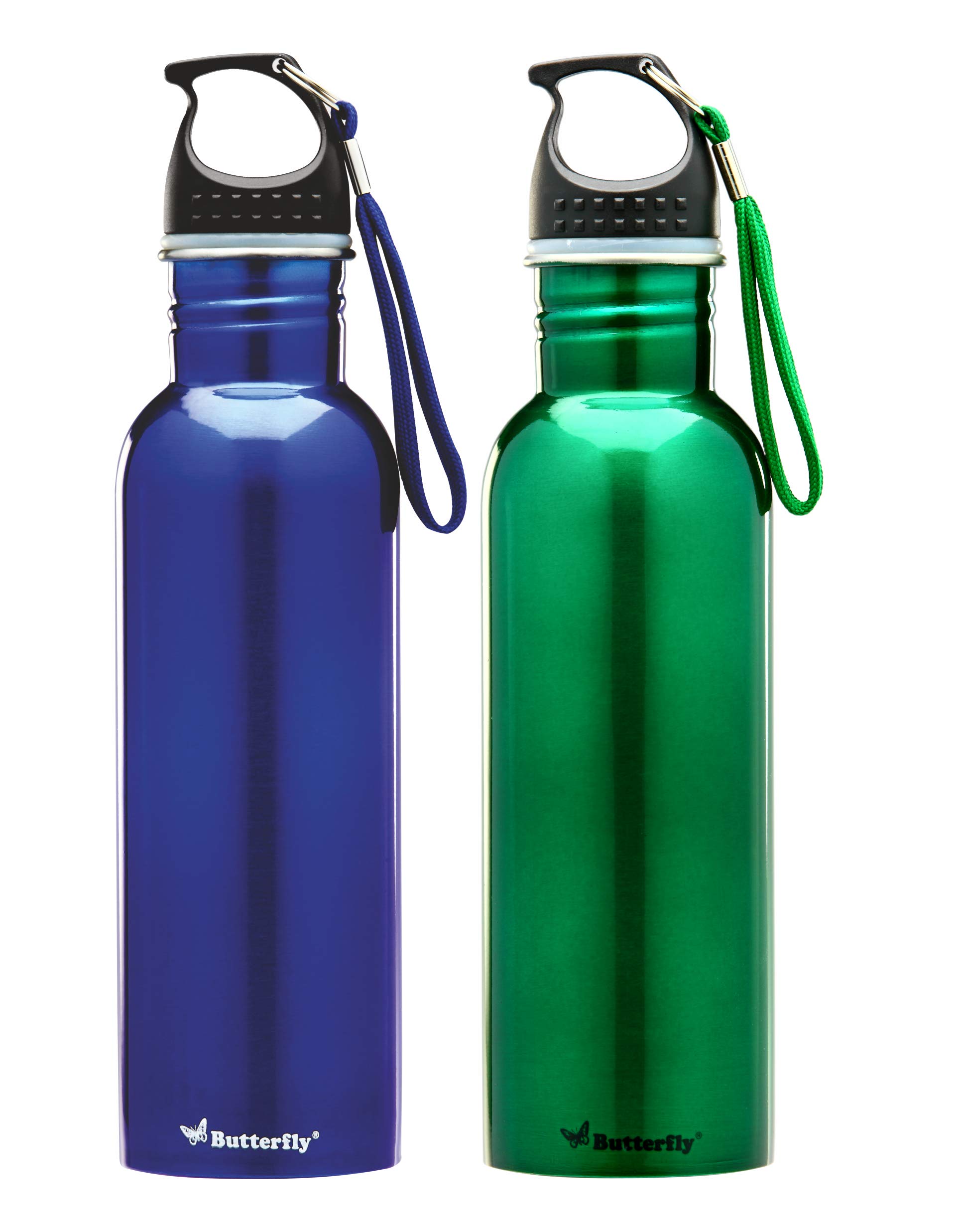 ButterflyStainless Steel Water Bottle Set, 750ml, Set of 2, Blue/Green