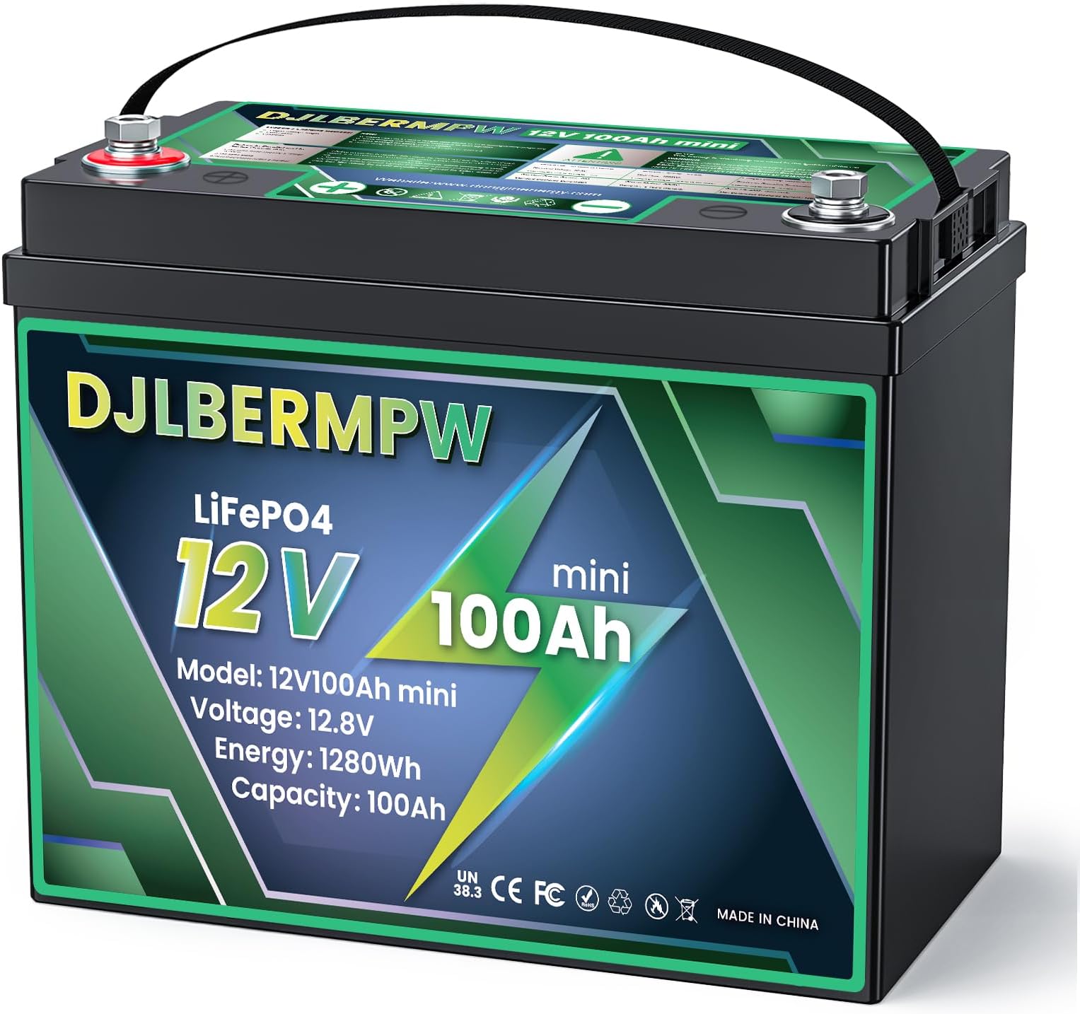 DJLBERMPW 12V 100Ah Mini LiFePO4 Lithium Battery, Deep