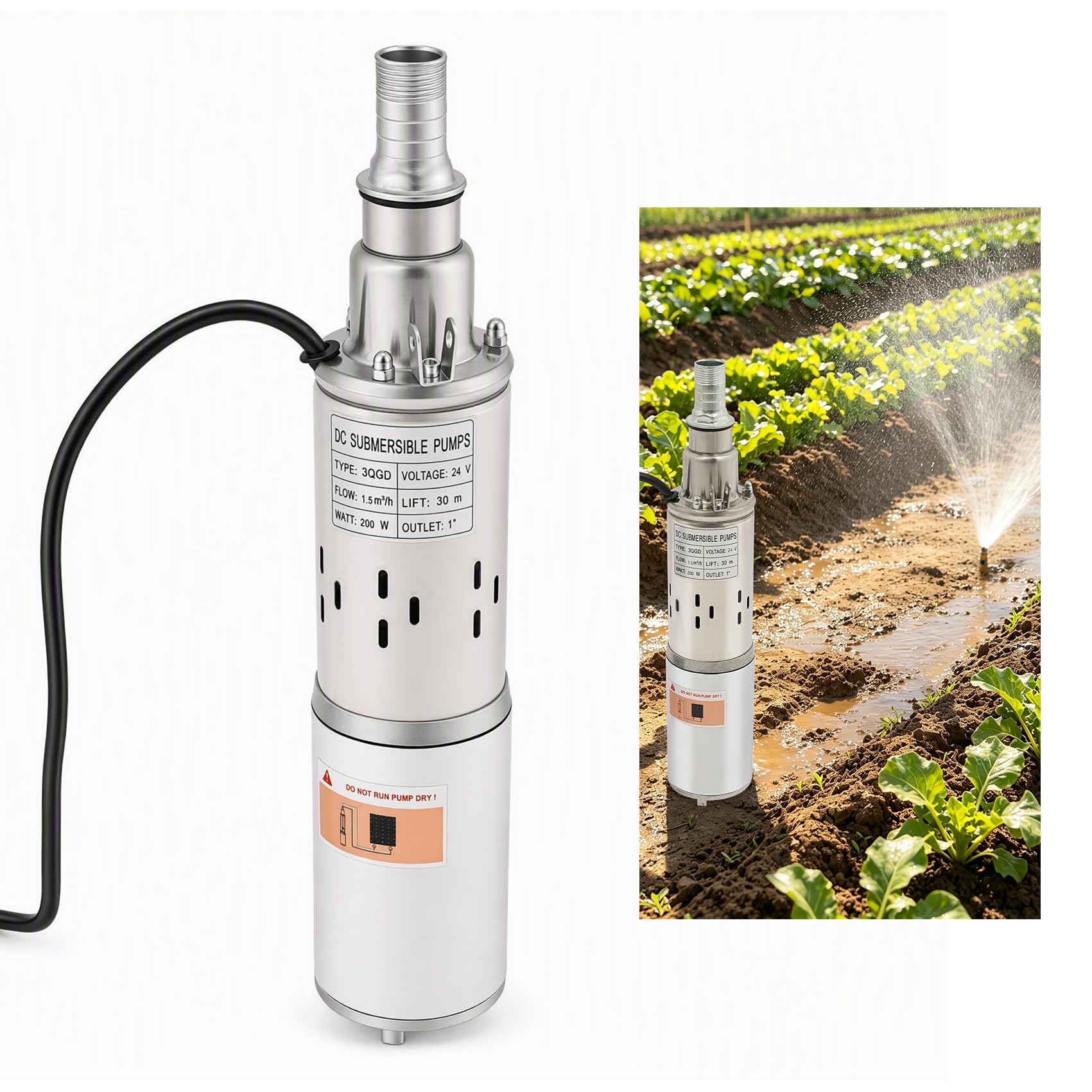 Bomba para pozos profundos, 200 W, 24 V, altura de extracción, 30
