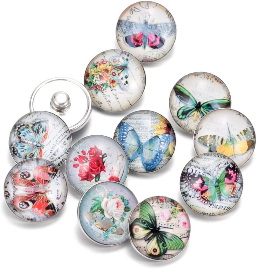 Ginooars Pack of 12pcs Butterfly Theme 20mm Snap Button Charms for Bracelets Jewelry Supplies image 2