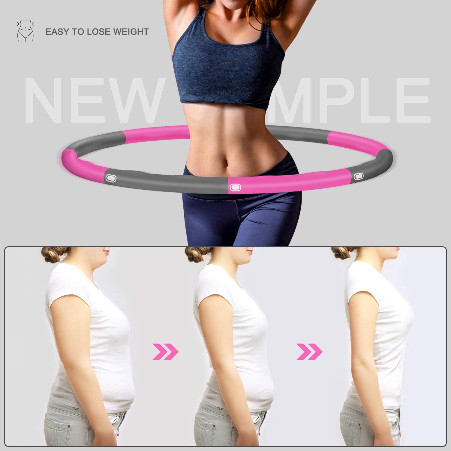 Hula Hoop Reifen Erwachsene zur Abnehmen und Massage, Hoola Hoop für Erwachsene & Kinder EIN 6-8 Teiliger Abnehmbarer Hullahub Reifen Fitness Training/Bauchmuskelkonturen mit Springseil